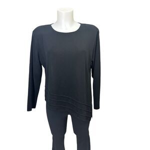 MISOOK Women’s Black Asymmetric Hem  Pullover Knit Sweater Petite Large‎